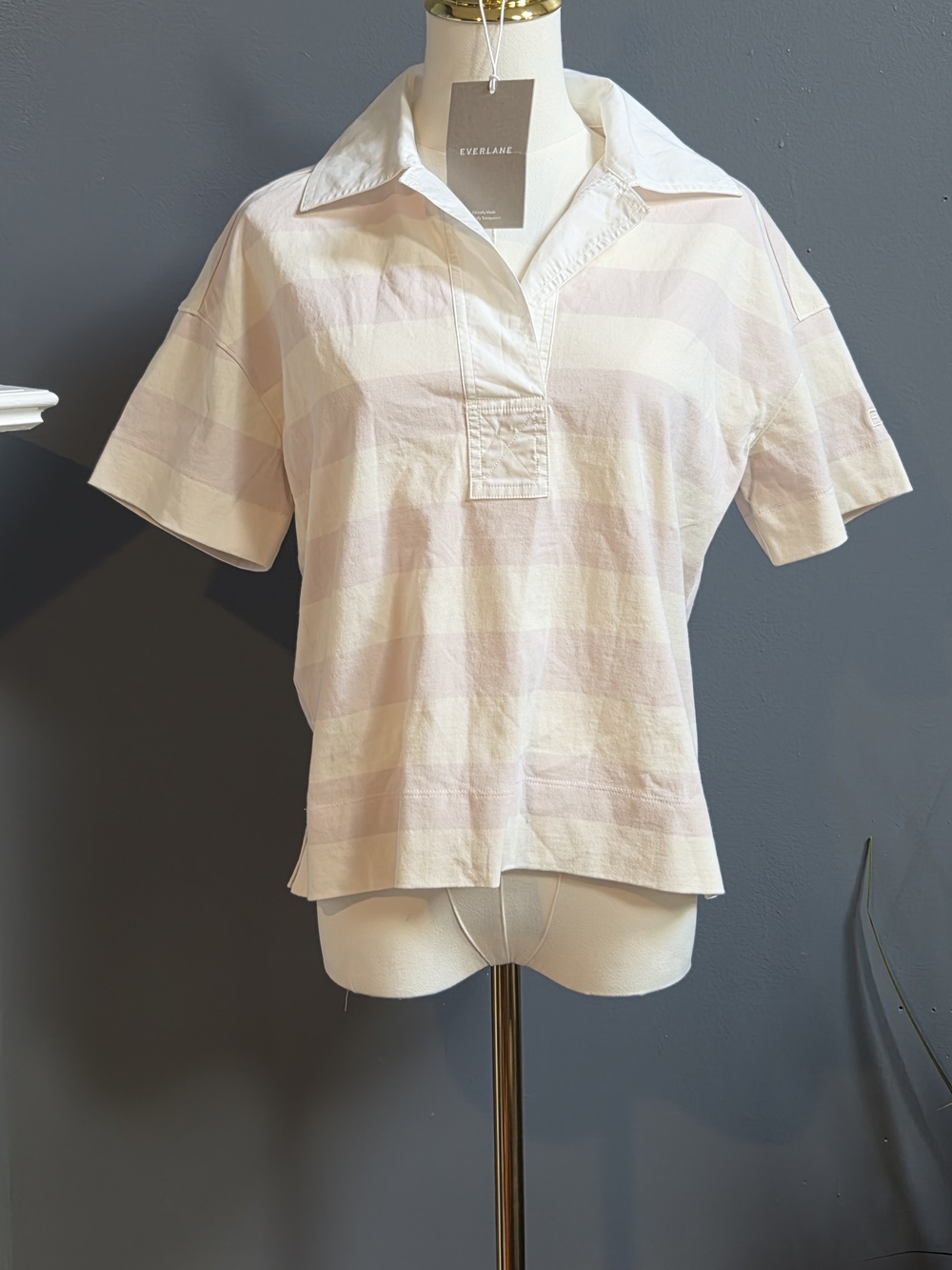 Everlane NWT Oversized Organic Cotton Polo Purple Stripe XS Coastal Preppy